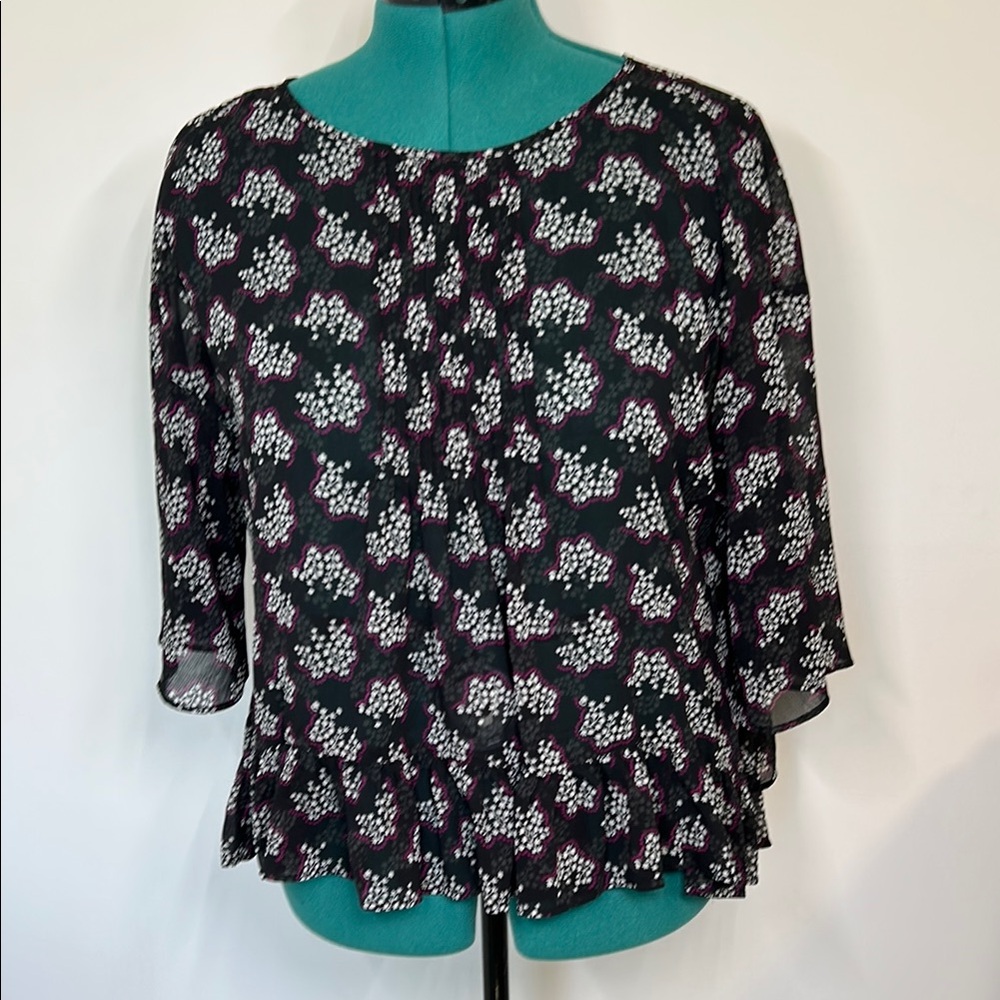 Anna Sui semi-sheer Floral Black and White Women's Top Size XS
